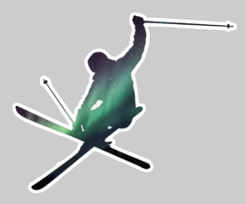 Skier with Aurora Borealis